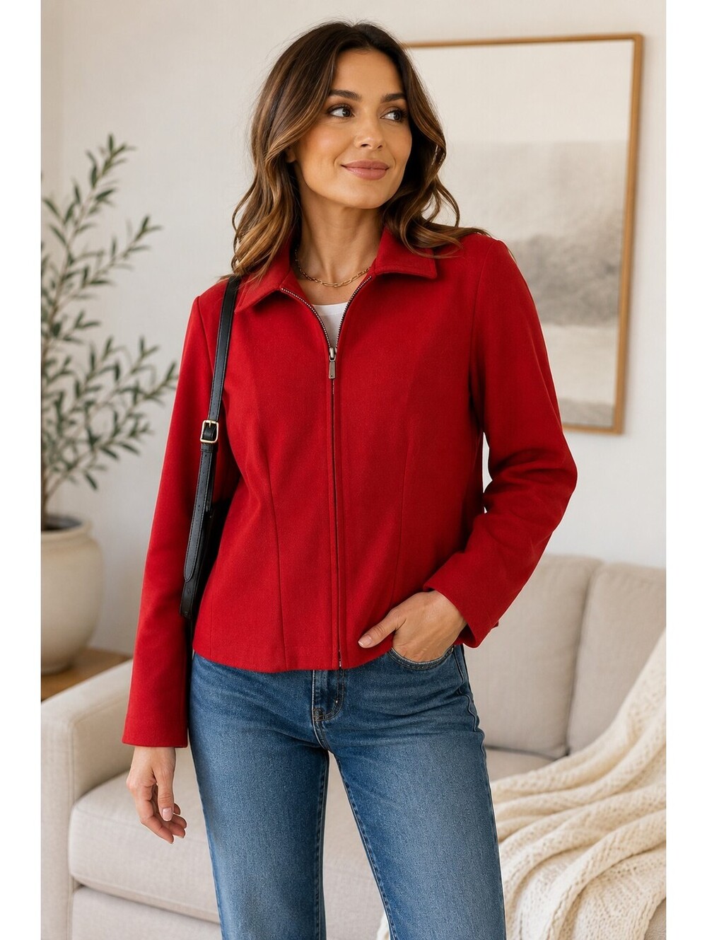 Briggs New York Women’s Size 12 Red Suede Jacket Full Zip Collared Blazer